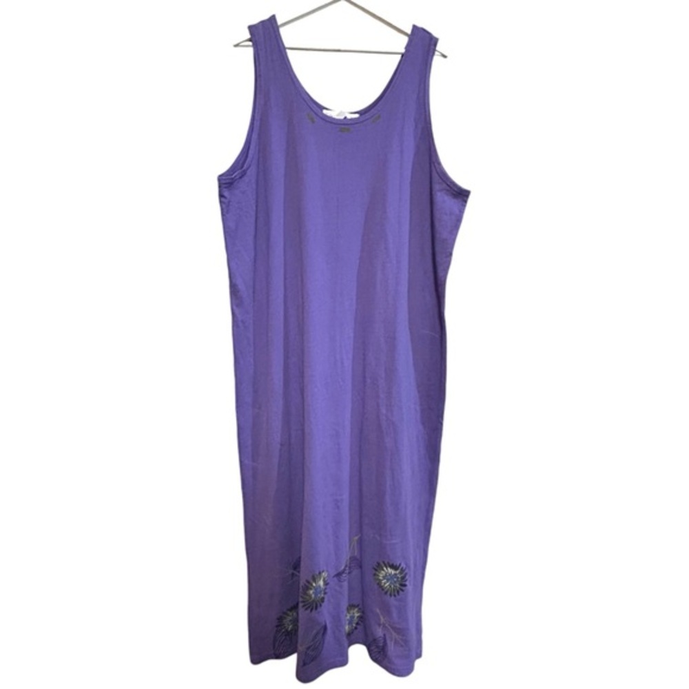 Vtg blue fish 2 cotton tank dress maxi river journey block print collector item